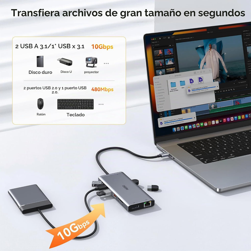 Estación de acoplamiento para laptop 3 monitores USB-C Docking Station Adaptador para doble monitor
