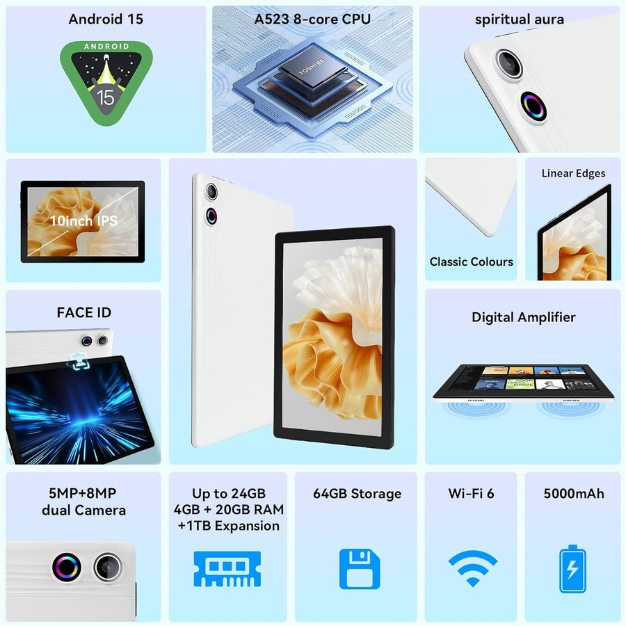 Gleeso Tableta mejorada 2026, tableta Android de 10 pulgadas, Octa-...