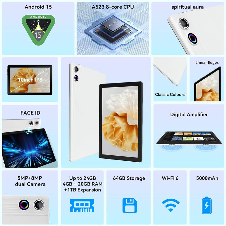Hakaug Tablet Android de 10 pulgadas, Procesador Octa-Core, 24 GB R...