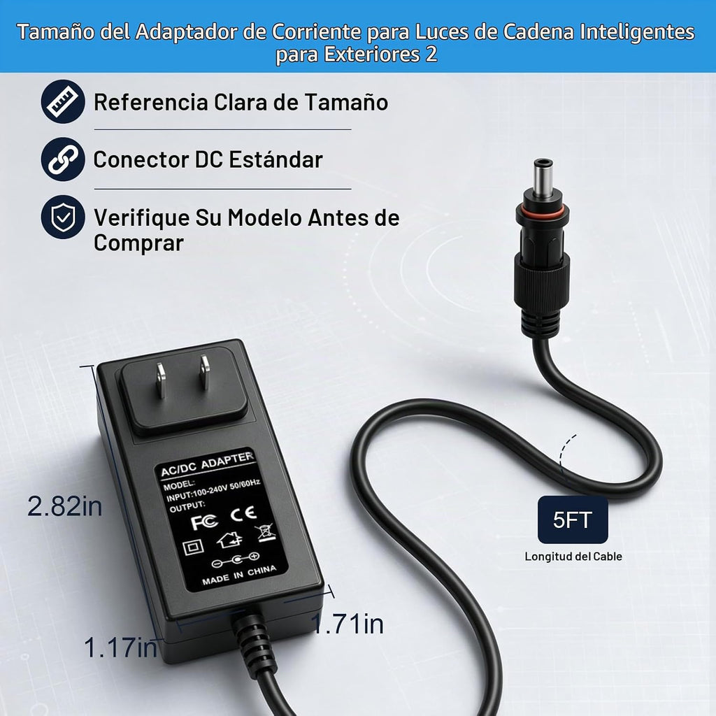 Adaptador de corriente de 36 V para Govee Smart Outdoor String Lights 2 Compatible con Govee H7037 H7038 H7039 Cargador de cable de alimentación