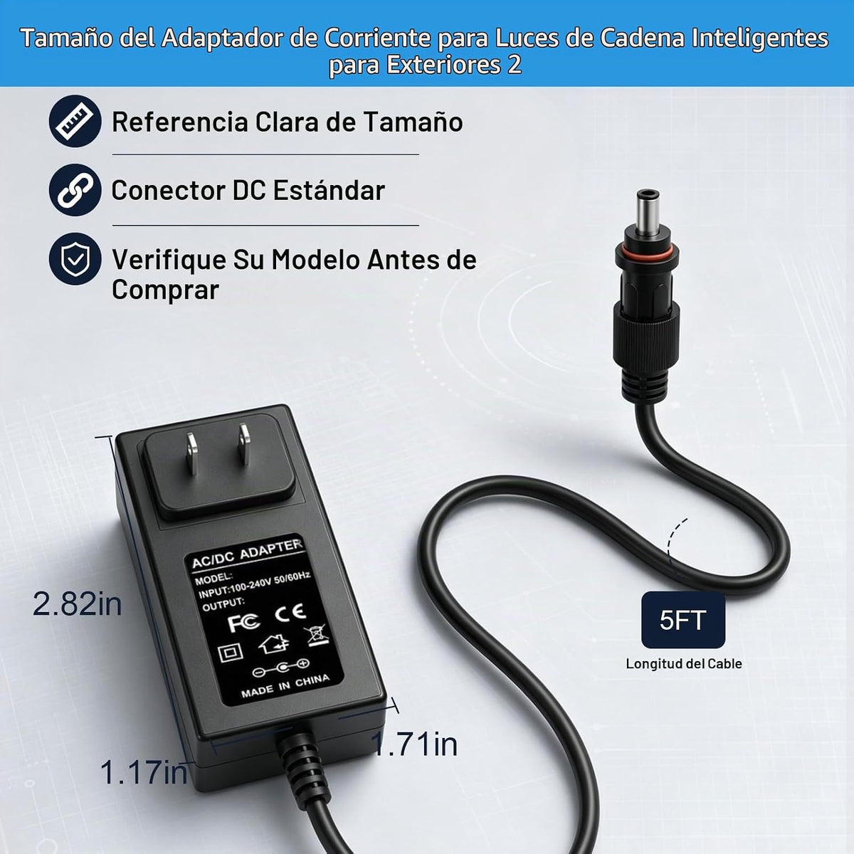 Adaptador de corriente de 36 V para Govee Smart Outdoor String Lights 2 Compatible con Govee H7037 H7038 H7039 Cargador de cable de alimentación