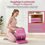 Juego de esterilla de yoga plegable y bloques para mujer con paquete de 2 bloques de yoga y correa, esterilla de pilates delgada antideslizante con bolsa, equipo de entrenamiento en casa, kit