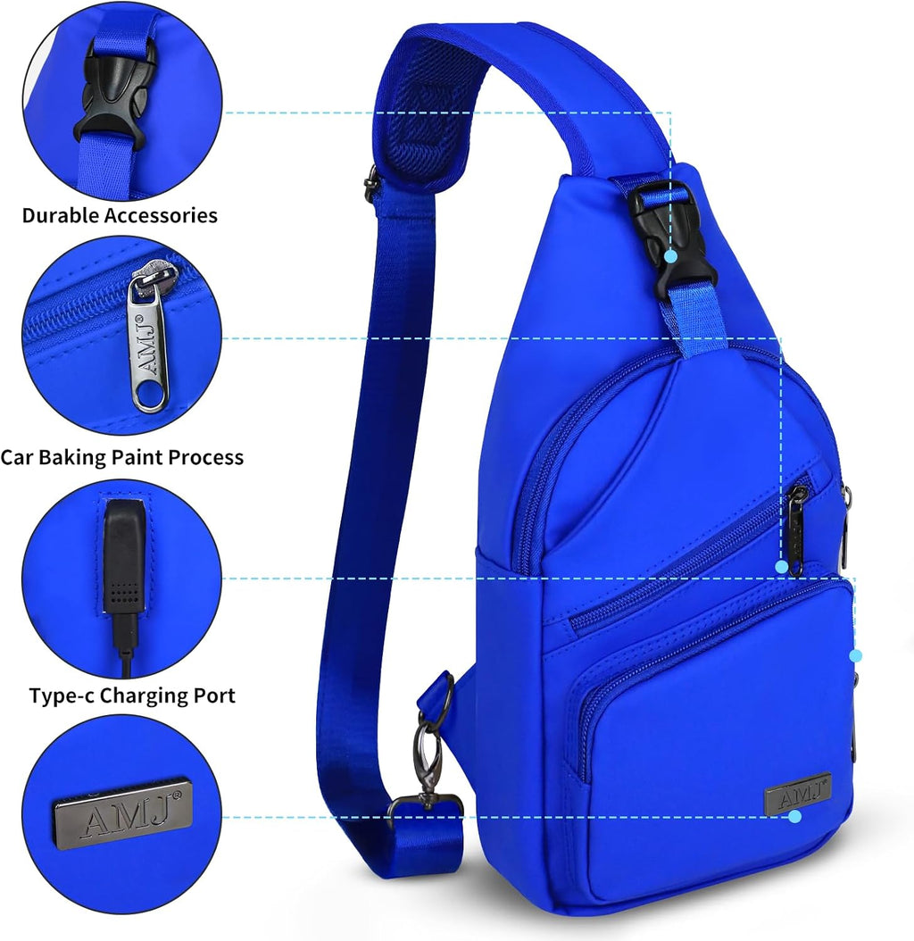 Bandolera cruzada con cable USB para senderismo, acampar y viajes al aire libre, para mujeres y hombres
