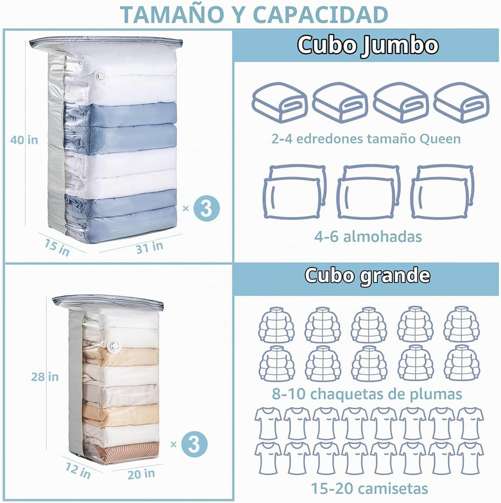 Paquete de 6 bolsas de almacenamiento al vacío en cubo, combo de 2