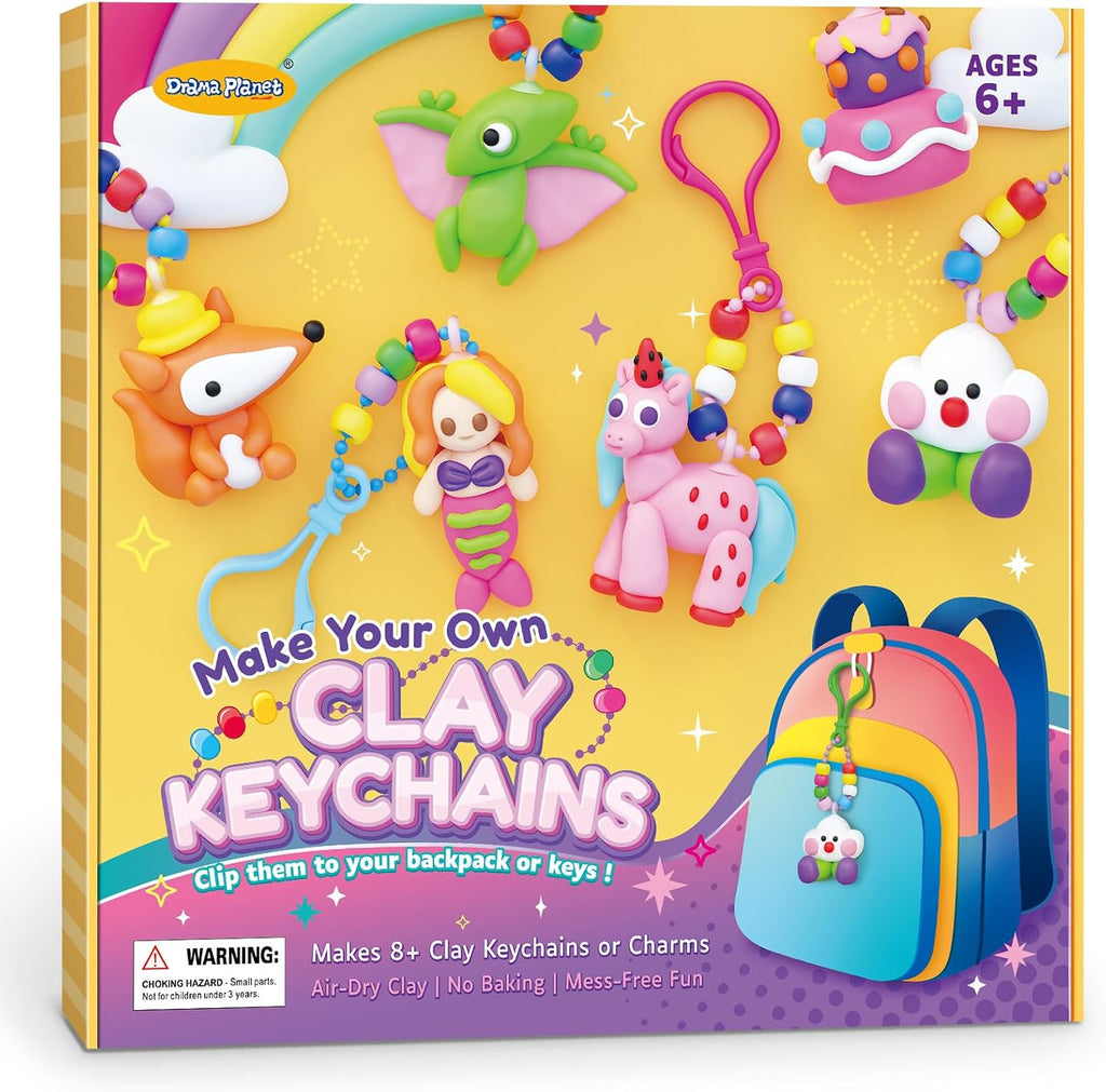 Kit de manualidades con arcilla para llaveros para niños, crea 8+ llaveros