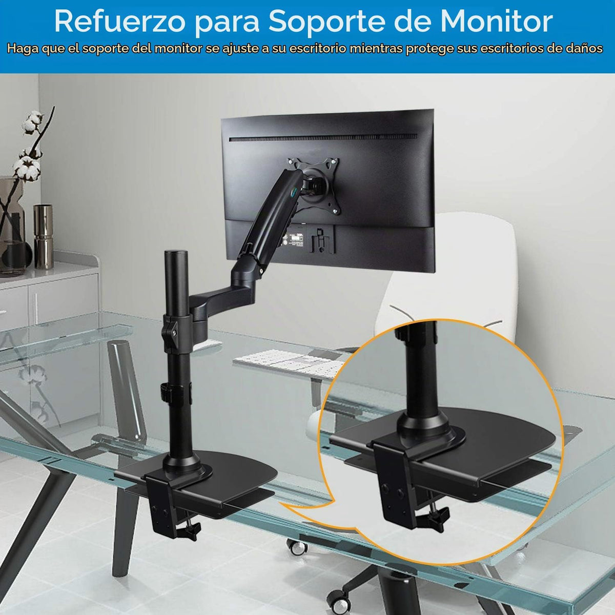 HUANUO Placa de refuerzo para montaje de monitor de acero para mesas delgadas, de vidrio y otras superficies frágiles, placa de soporte de acero se ajusta a la mayoría de los soportes de monitor con