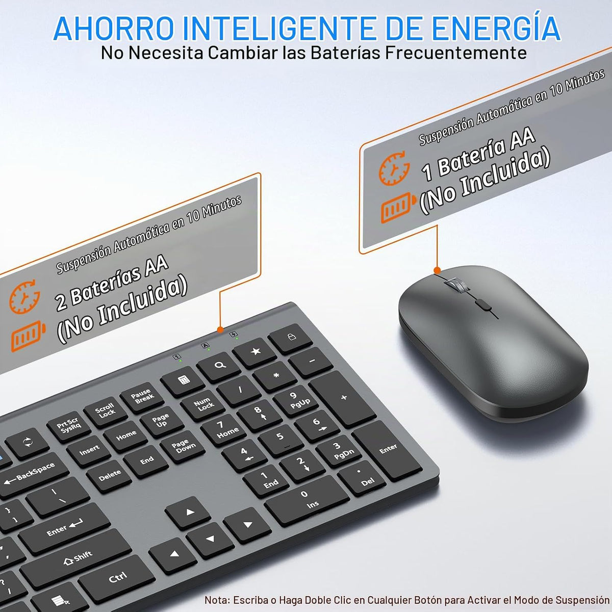 Combo de teclado y mouse inalámbricos, teclado silencioso ultra del...