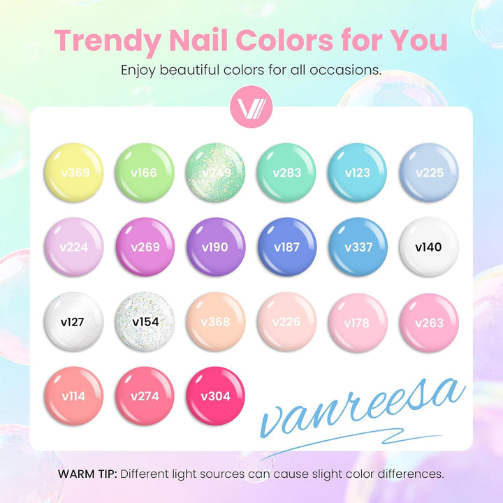 VANREESA Juego de 24 esmaltes de uñas de gel pastel, 21 colores, es...