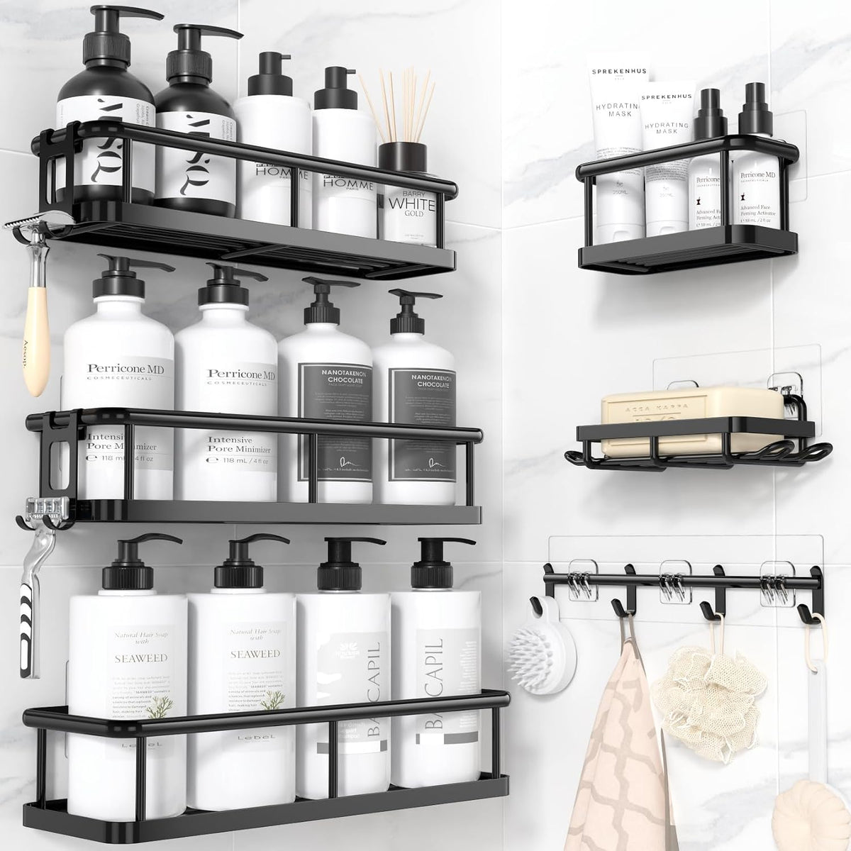 YASONIC - Organizador de ducha adhesivo, estantes de ducha inoxidables para