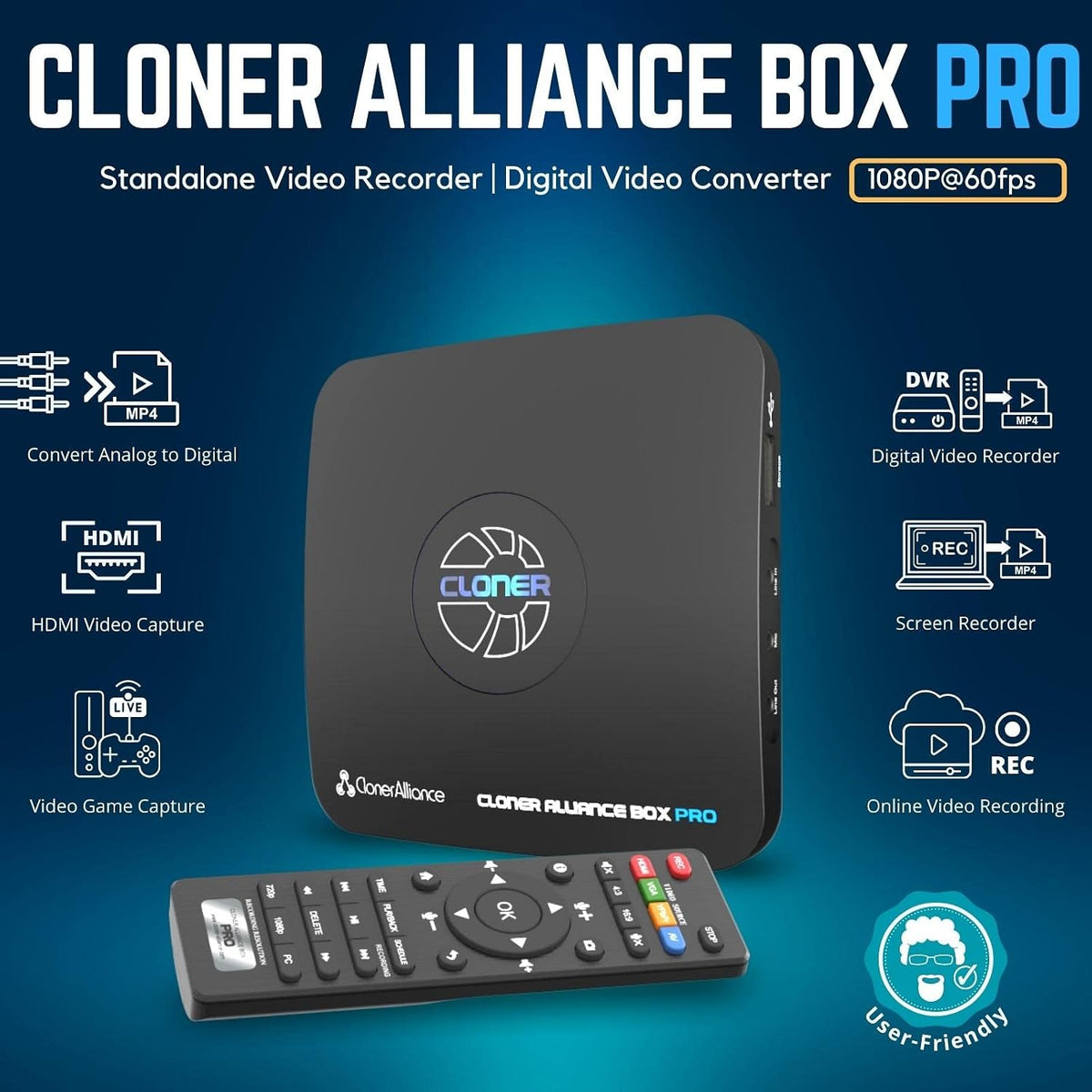 HDML-Cloner Box Pro captura videos/juegos y reproducelos instantáneamente con el control remoto, programe grabaciones, entrada HDMI/VGA/AV/YPbPr.