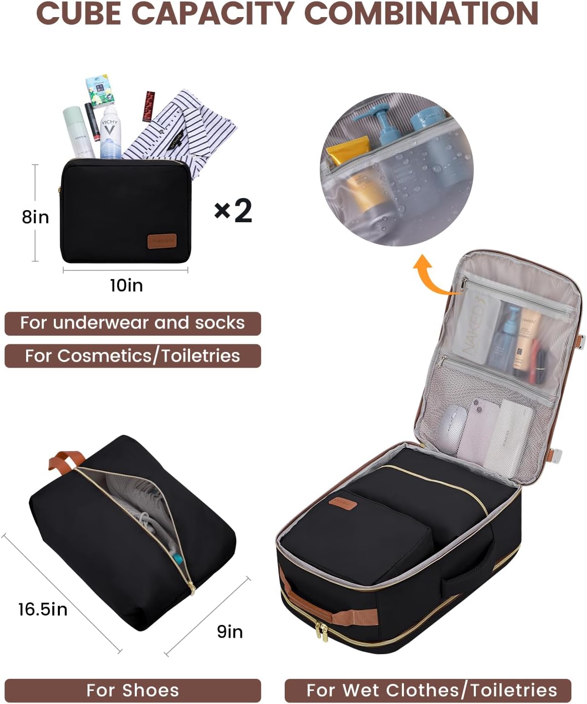 LOVEVOOK Mochila de equipaje de mano artículo personal bolsa de via...