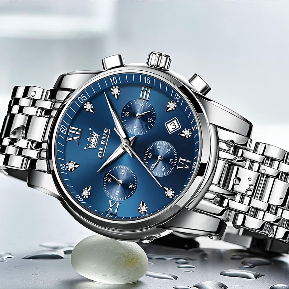 OLEVS Relojes de Oro para Hombres Reloj de Pulsera de Lujo a Prueba de Agua Gran Cara Elegante Acero Inoxidable Analógico Cuarzo Fecha Cronógrafo Luminoso Lectura Fácil Relojes de Negocios Regalos para Hombres Graduación