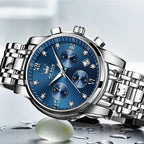 OLEVS Relojes de Hombre Lujo Impermeable Luminiscente Fácil de Leer Cronógrafo Oro Completo/Esfera Blanca/Esfera Negra Reloj de Pulsera con Calendario