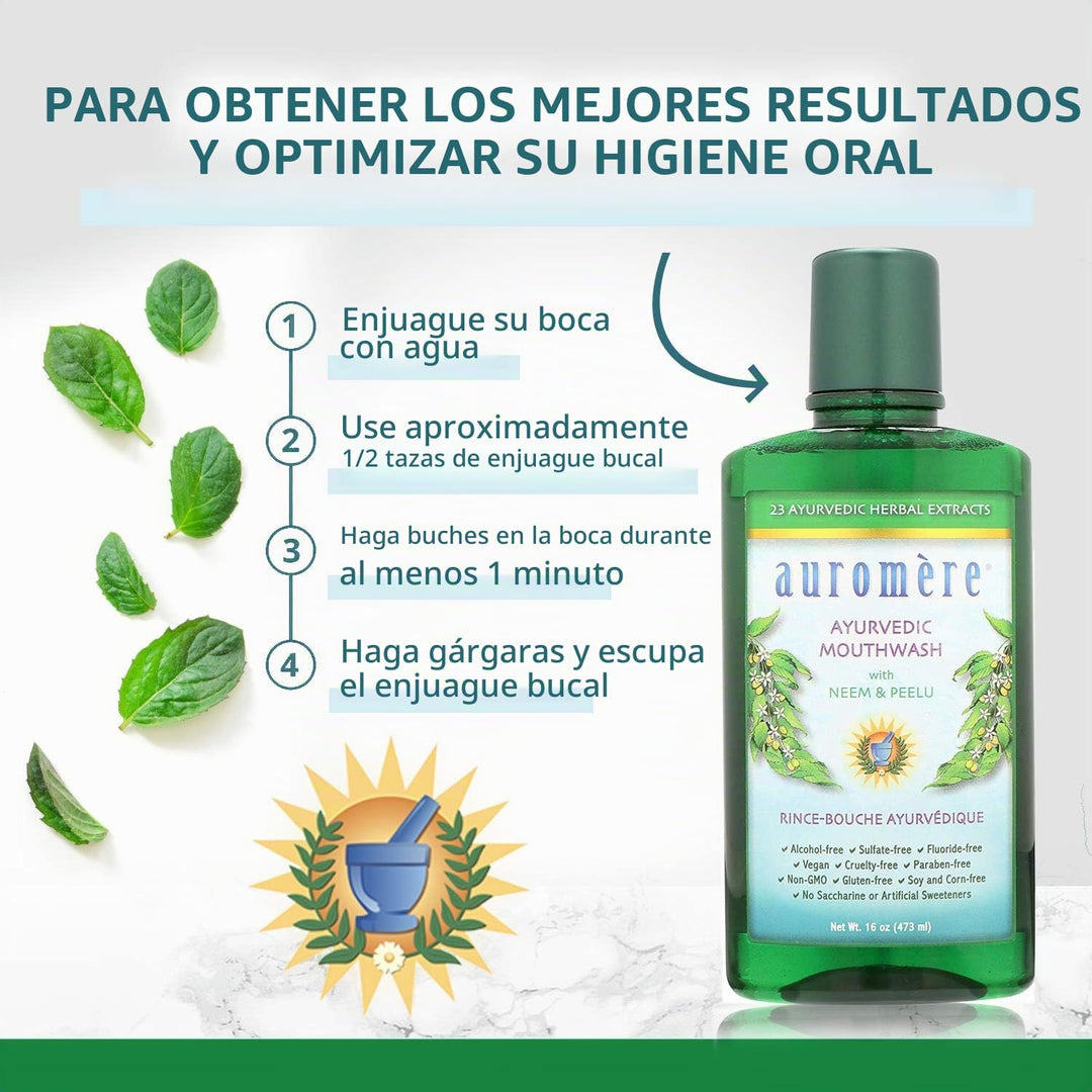 Auromere Enjuague bucal natural ayurvédico con neem y peelu, 16 onz...