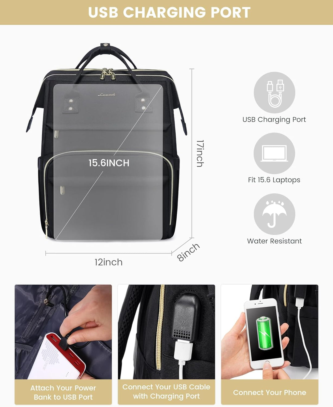 LOVEVOOK Mochila para laptop para mujer, viaje con compartimento, r...