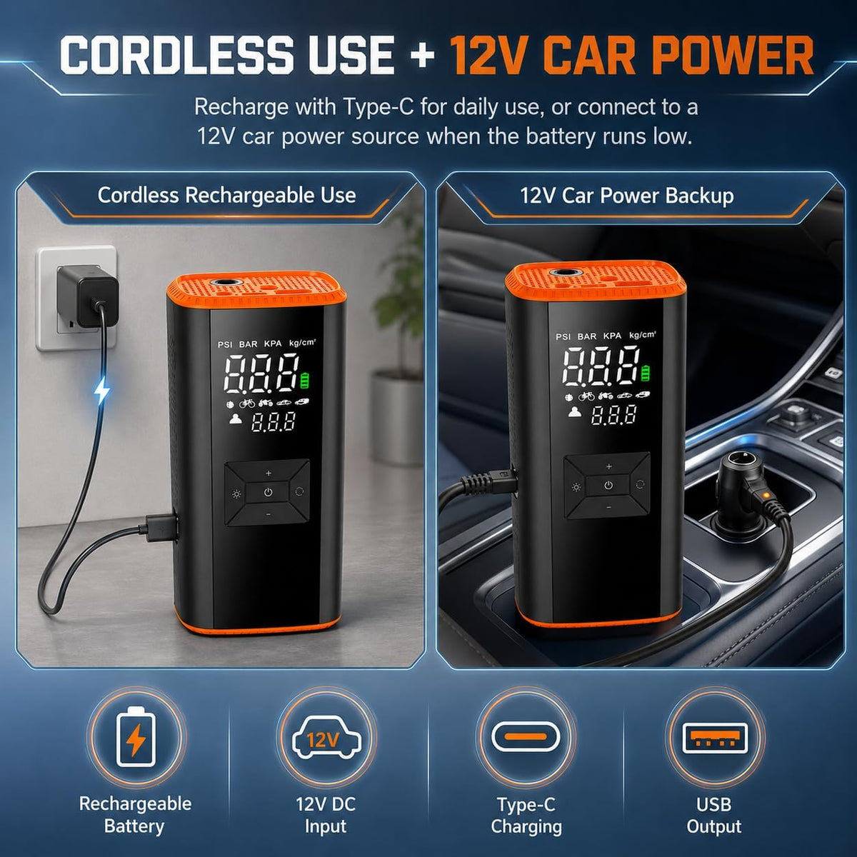 Inflador portátil del neumático del compresor de aire 150 PSI 12000mAh