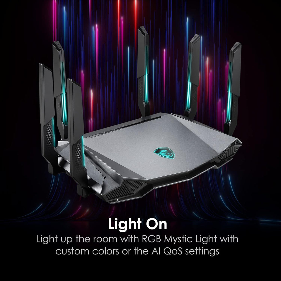 MSI Radix AXE6600 WiFi 6E Router de Juego Tri-Band, AI QoS, RGB, pr...