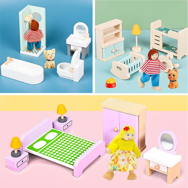 HAPGFS Juego de muebles de casa de muñecas de madera de 36 piezas c...