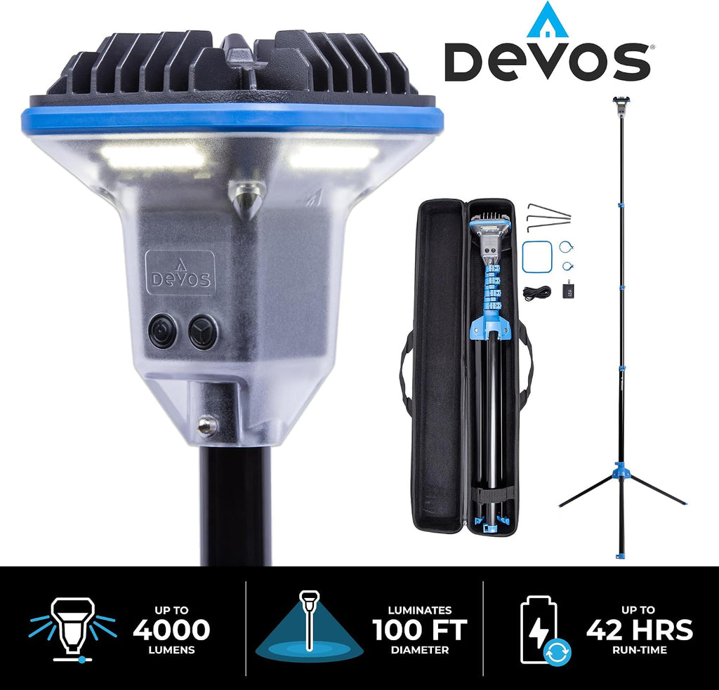LightRanger 4000 - Luz de trabajo portátil de grado comercial de 4000 lúmenes, trípode telescópico LED recargable para exteriores, deportes, eventos, contratistas, cobertura de 100 pies, control