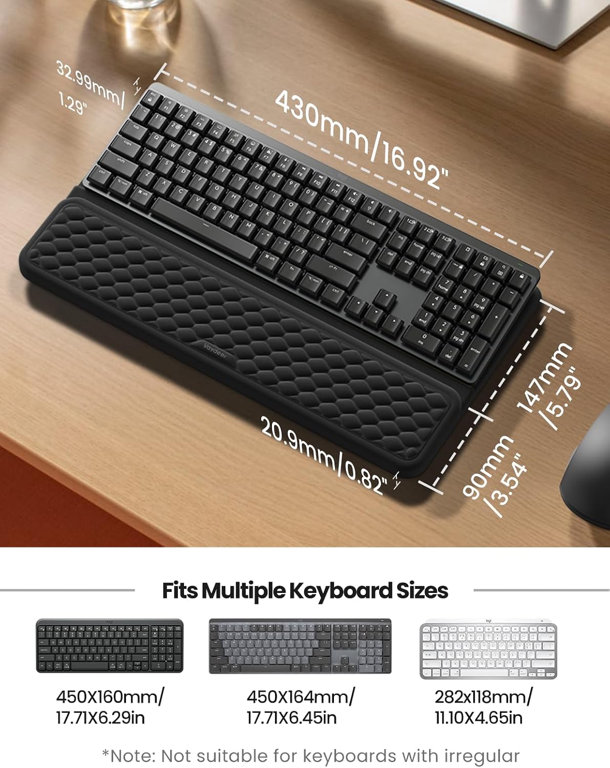 Vaydeer Reposamuñecas con Soporte para Teclado, Almohadilla de Soporte para Muñeca de Computadora, Bandeja Elevadora Ergonómica para Teclado con Almohadilla para Muñeca, Cojín de Escritorio de Espuma