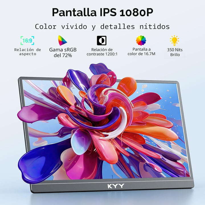 KYY Monitor portátil para computadora portátil, monitor de viaje co...