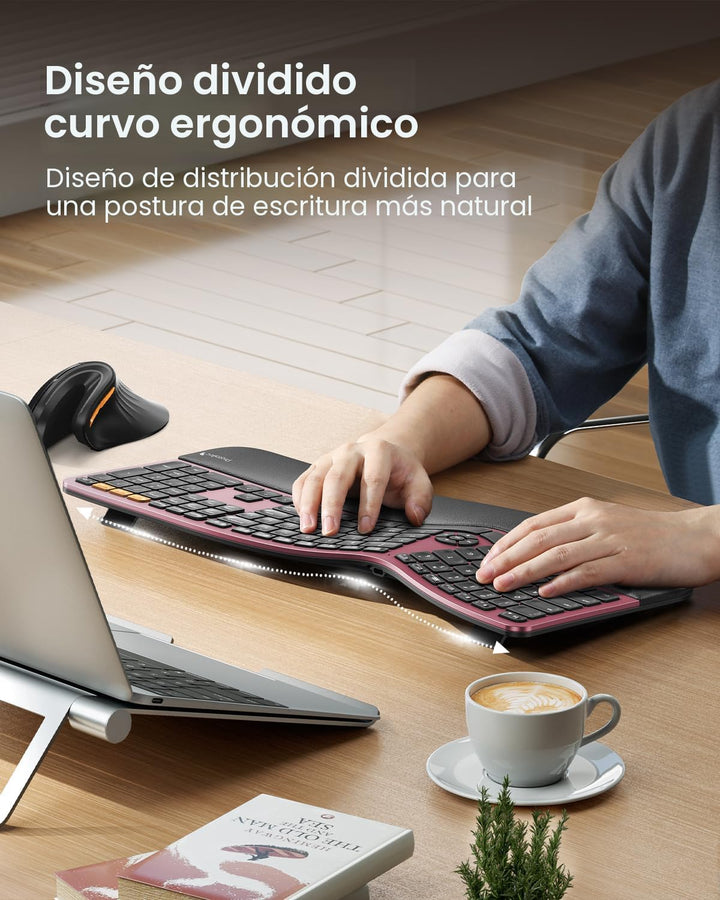 ProtoArc Teclado ergonómico Bluetooth retroiluminado, EK01 Plus Tec...