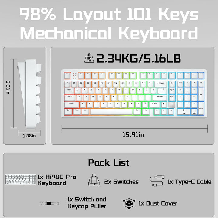 LEOBOG HI98C Pro Teclado mecánico inalámbrico para juegos, triple m...