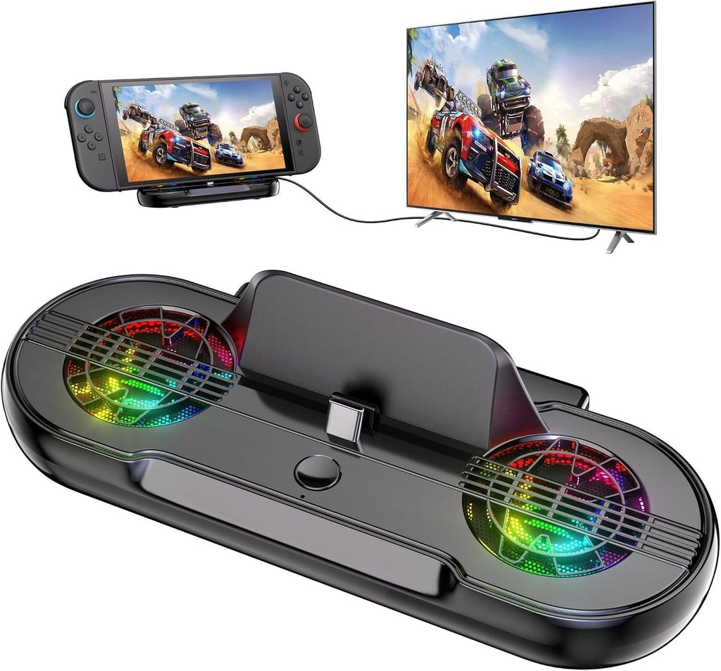 Estación de acoplamiento para Switch 2, estación de acoplamiento de TV portátil con salida HDMI 4K a 120Hz, USB-C y 2 puertos USB, iluminación RGB, compatible con Nintendo Switch 2