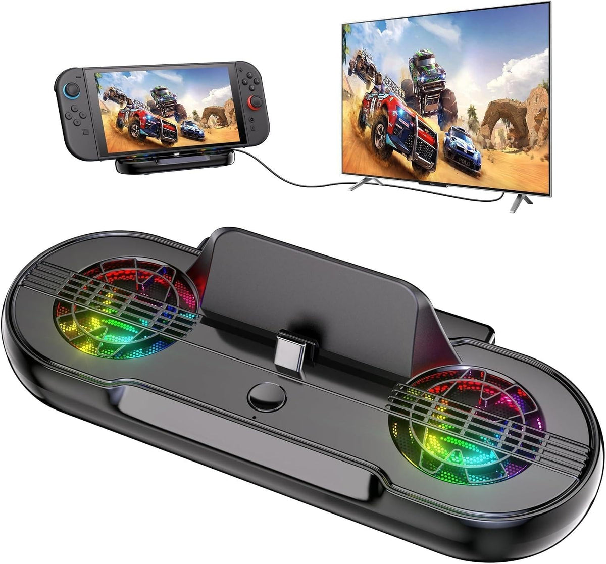 Estación de acoplamiento para Switch 2, estación de acoplamiento de TV portátil con salida HDMI 4K a 120Hz, USB-C y 2 puertos USB, iluminación RGB, compatible con Nintendo Switch 2