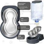 Comedero y dispensador de agua automático para gatos con cuenco de acero inoxidable, comedero por gravedad para perros y bebedero para mascotas pequeñas, medianas, cachorros y gatitos, 3,8 litros x 2
