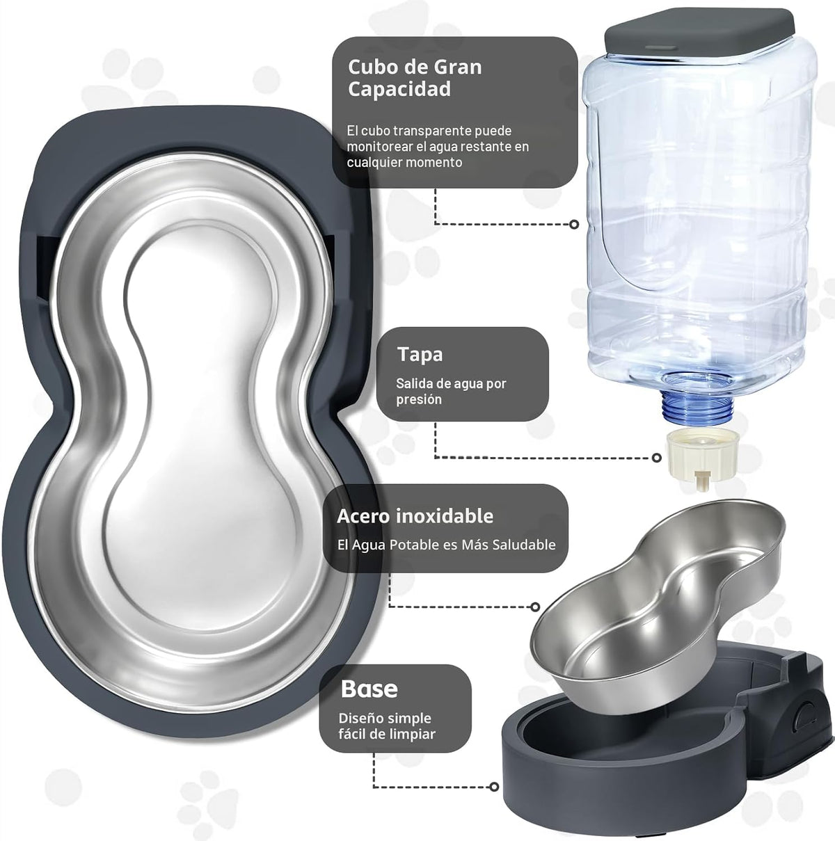 Comedero y dispensador de agua automático para gatos con cuenco de acero inoxidable, comedero por gravedad para perros y bebedero para mascotas pequeñas, medianas, cachorros y gatitos, 3,8 litros x 2