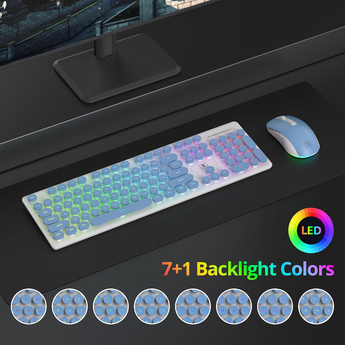 Vumilstek Teclado y mouse inalámbricos retroiluminados, máquina de...