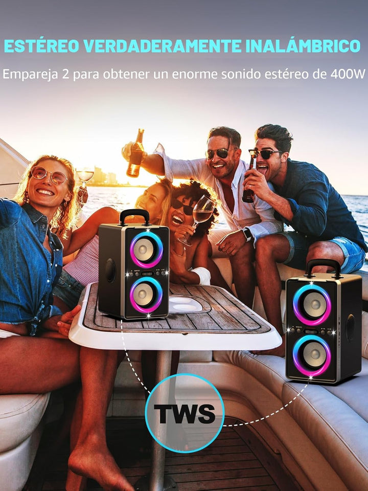 YIER - Altavoz Bluetooth, sonido estéreo fuerte de 200 W de pico co...