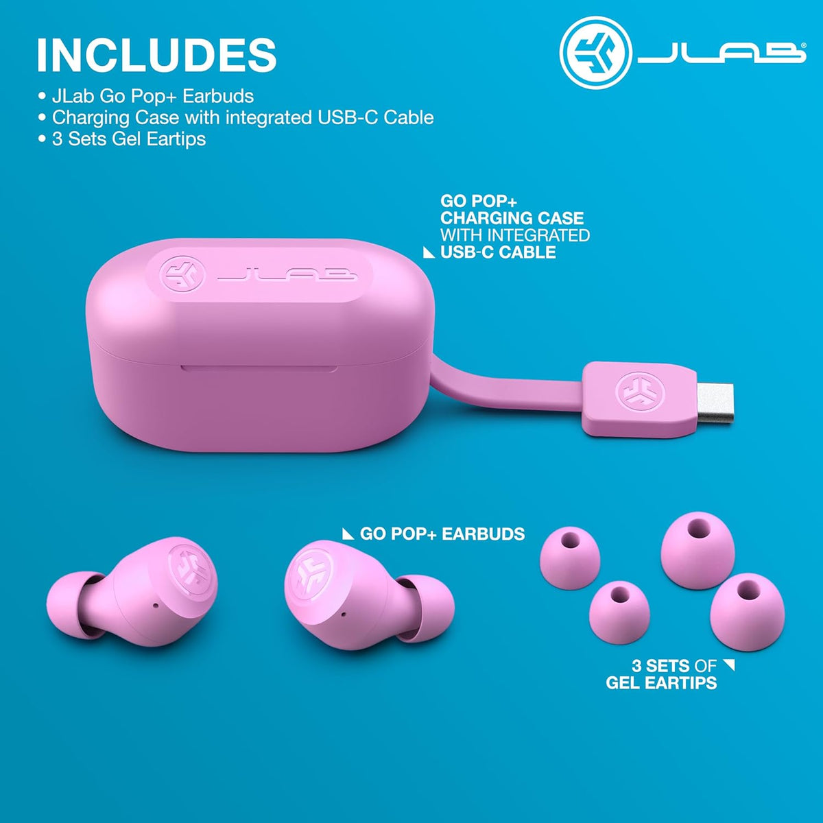 JLab Go Air Pop+ Auriculares True Wireless, Auriculares Intraaurales, Mate, Rosa