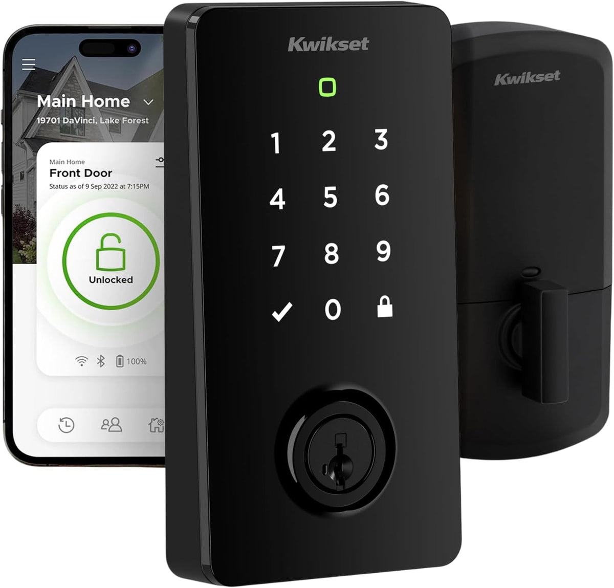 Kwikset Halo Select - Cerradura inteligente de entrada sin llave para puerta con Wi-Fi y Matter habilitada, cerrojo de puerta sin necesidad de concentrador, desbloqueo automático por geocerca