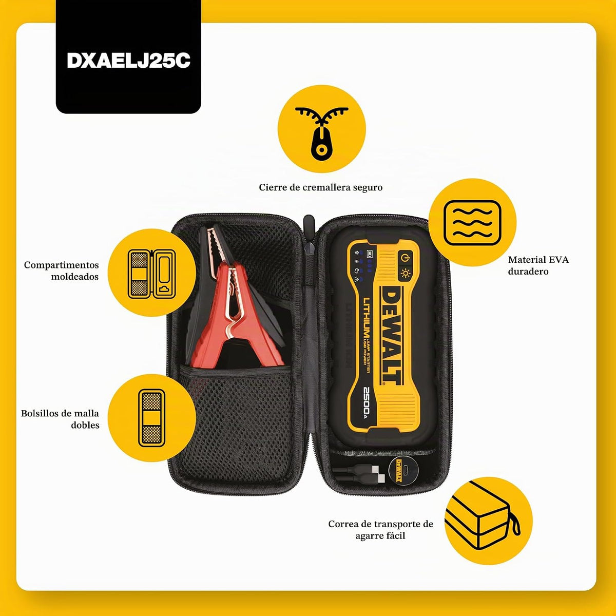 DEWALT DXAELJ25C - Arrancador de litio de 2500 amperios de pico con banco