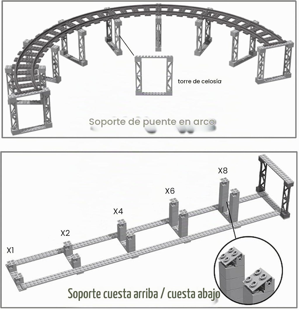 Finger Rock Juego de bloques de construcción de pistas de tren de ciudad, 212 piezas de rieles flexibles para vías de tren, juego de accesorios de expansión de ferrocarril cuesta arriba y descenso, pistas curvas rectas