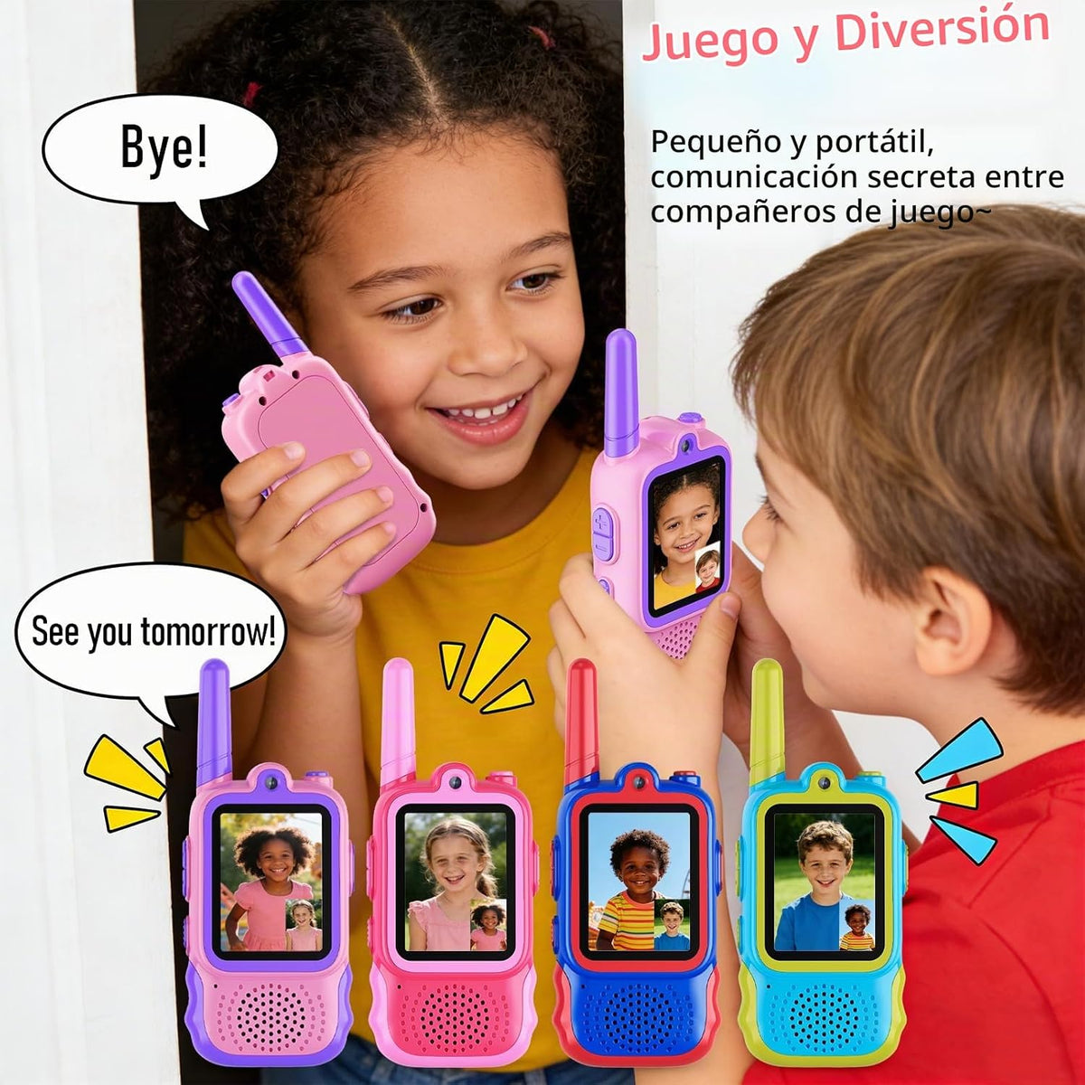 Startcan Walkie Talkies de video para niños, paquete de 2 juguetes recargables de videollamada, juguetes para interiores y exteriores, regalos de cumpleaños de Navidad para niñas de 3 a 8 años en