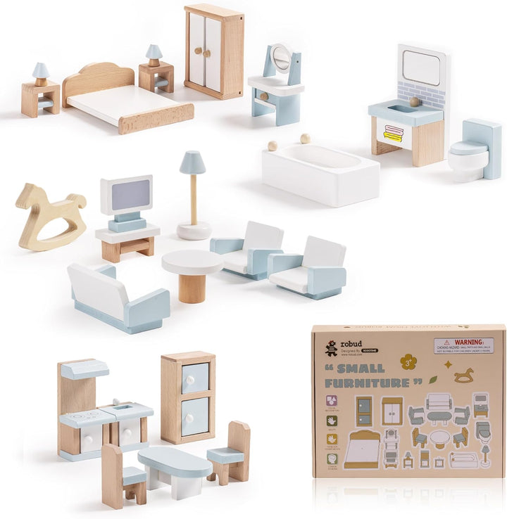 ROBUD Juego de muebles de madera para casa de muñecas, 23 piezas, a...