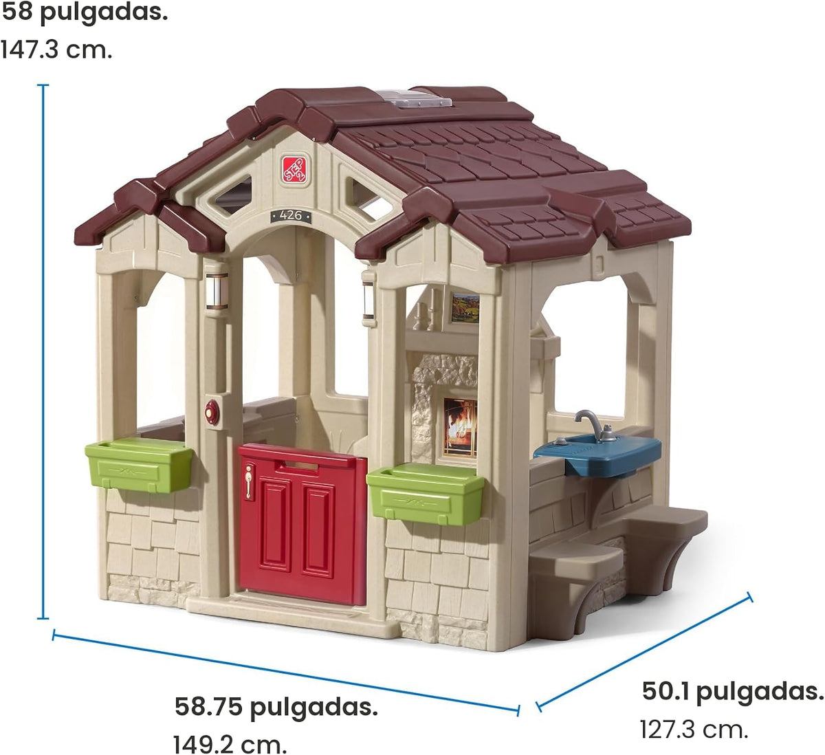 Step2 Charming Cottage Casita de Juegos para Niños, Club Infantil para Interior y Exterior, Sonidos Interactivos, Niños 2+ Años, Fácil de Montar