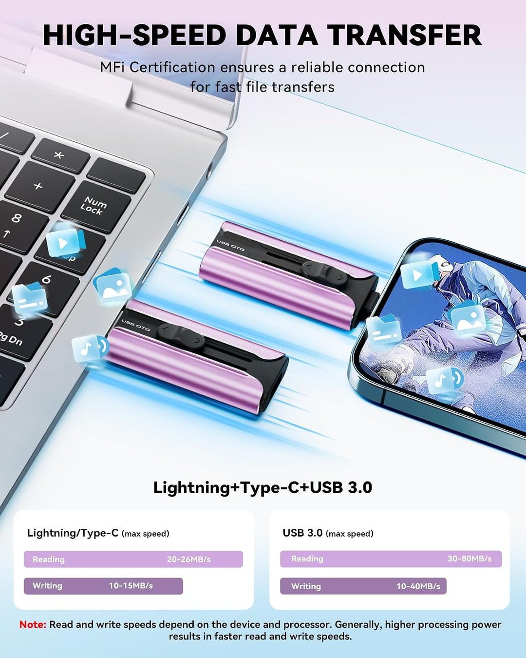 Unidad Flash de 256GB Certificada MFi para iPhone Memoria USB Pen D...