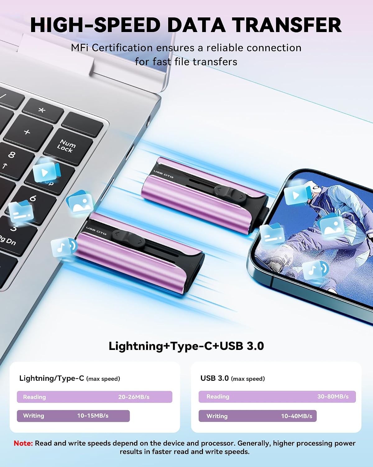 Unidad Flash de 256GB Certificada MFi para iPhone Memoria USB Pen D...
