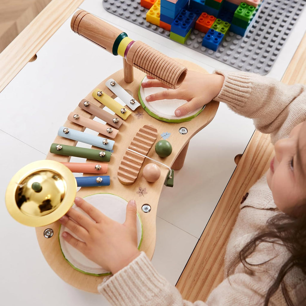 Asweets Juego de batería 7 en 1 para niños pequeños, xilófono de madera, kit de instrumentos musicales, juego para niños pequeños, juego de batería para bebés, juguetes Montessori, juguetes