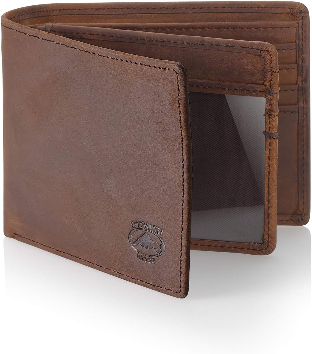 Cartera plegable de piel Stealth Mode para hombre con ventana de id...