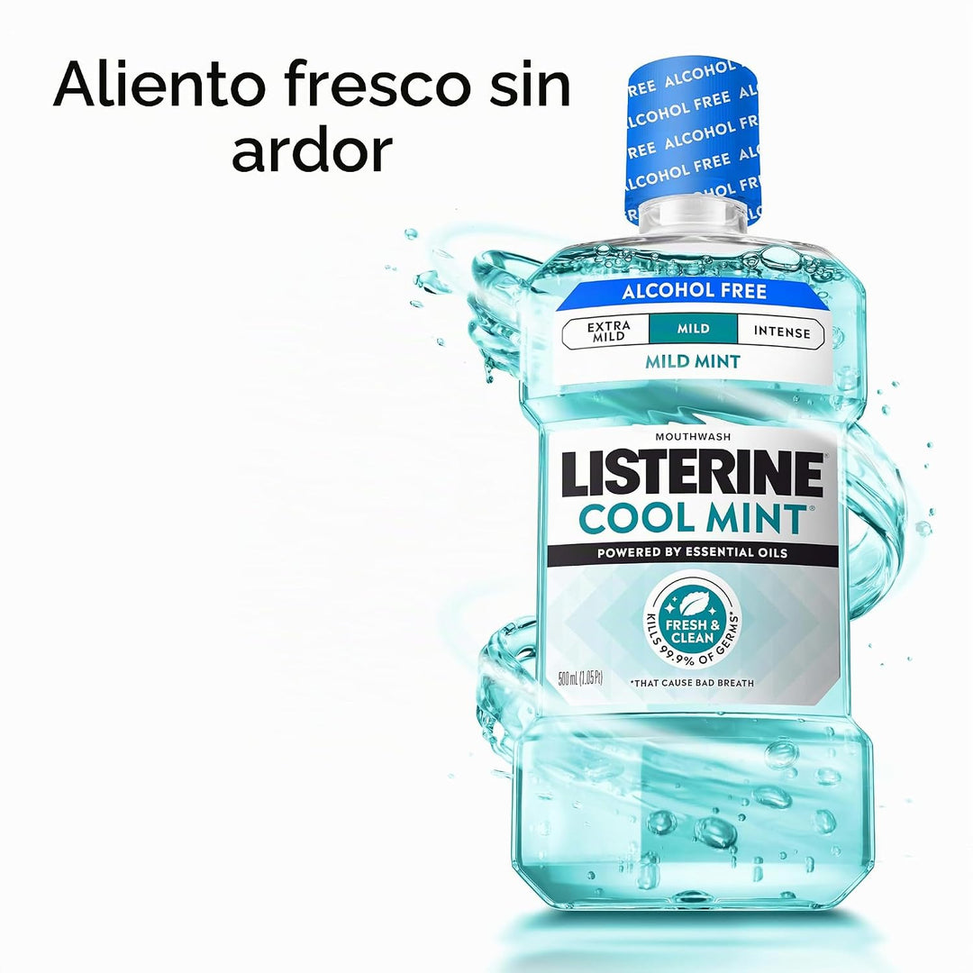 Listerine Enjuague bucal sin alcohol de menta fresca, eliminación d...