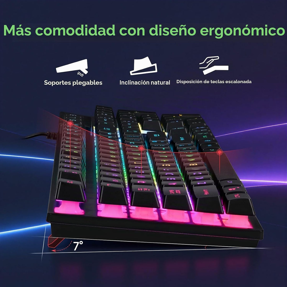 Combo teclado y mouse para gaming, auriculares, mouse pad, 10 efectos RGB Backlit