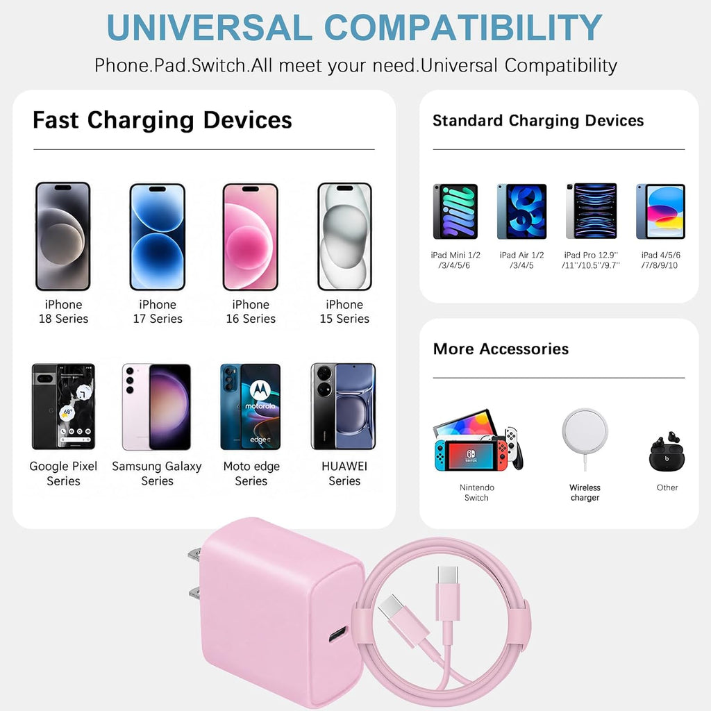 Cargador USB C de carga rápida para iPhone 18, 17, 16, 15, 3 unidades