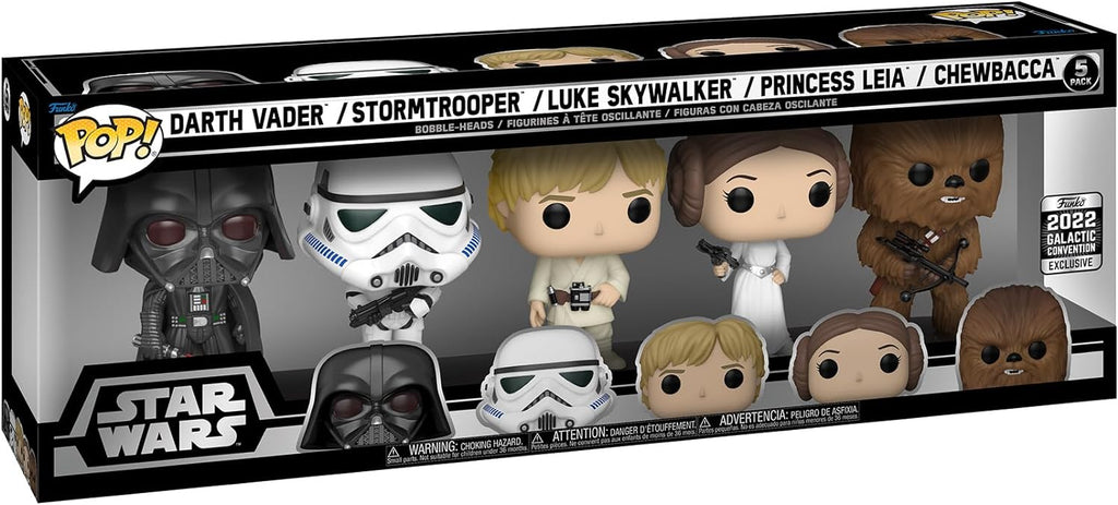 Funko Pop! Vinilo: Star Wars - Darth Vader, Stormtrooper, Luke Skywalker, Princesa Leia y Chewbacca - Paquete de 5 unidades (Convención Galáctica Compartida, Exclusivo de Amazon), multicolor, 64122