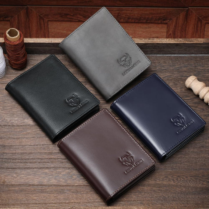 LEBULLBRO Cartera de cuero genuino plegable con bloqueo RFID de gra...