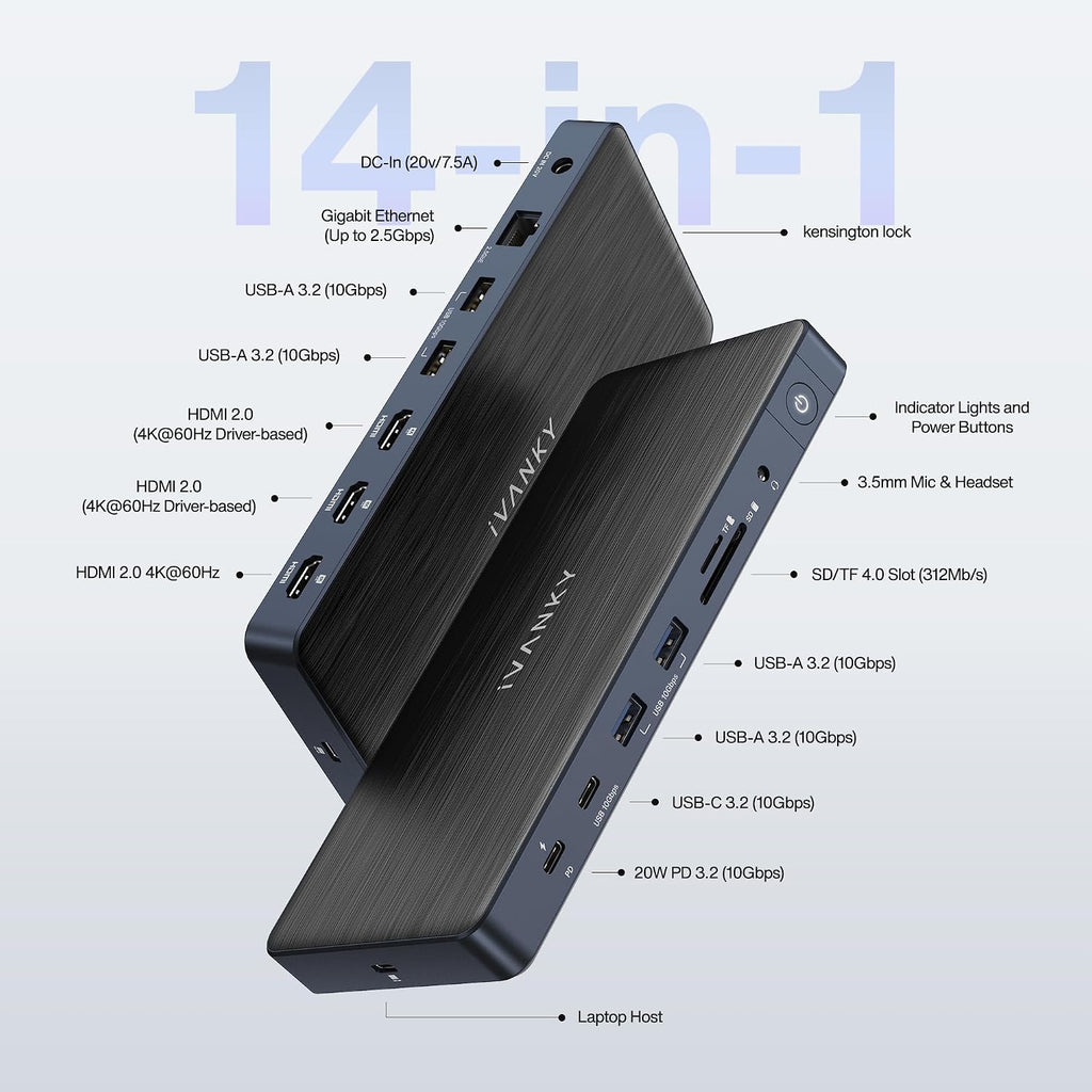 iVANKY - Estación de acoplamiento triple DisplayLink 14 en 1 para MacBook Pro/Mac Dock